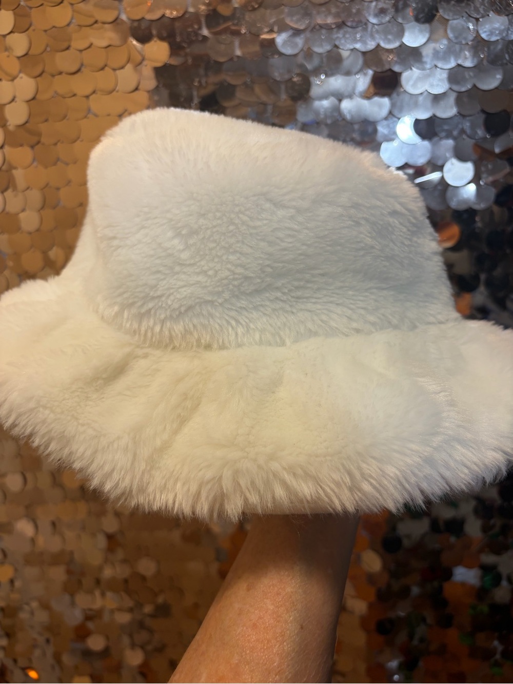 Le Top Cream Plush Faux Fur Bucket Hat